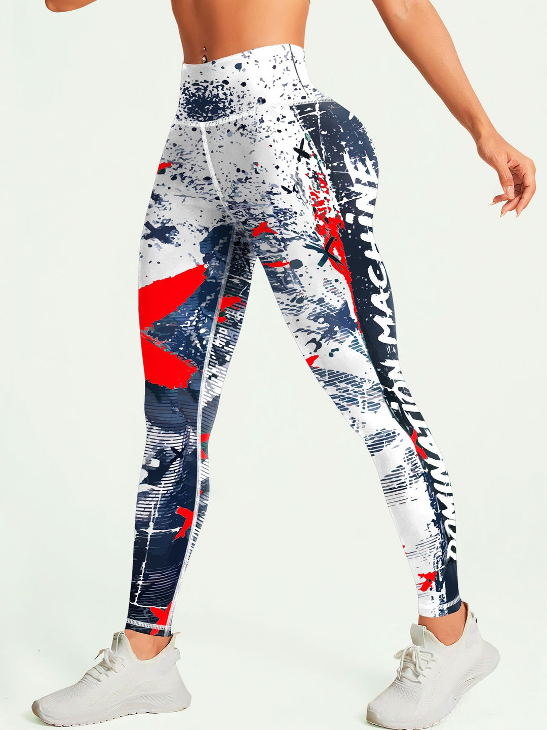 Fashionable Letter Printed High Waist Yoga Leggings - Bold Graffiti Color Block Design, Butt Lifting & Tummy Control, Womens Performance Running Tight Pants