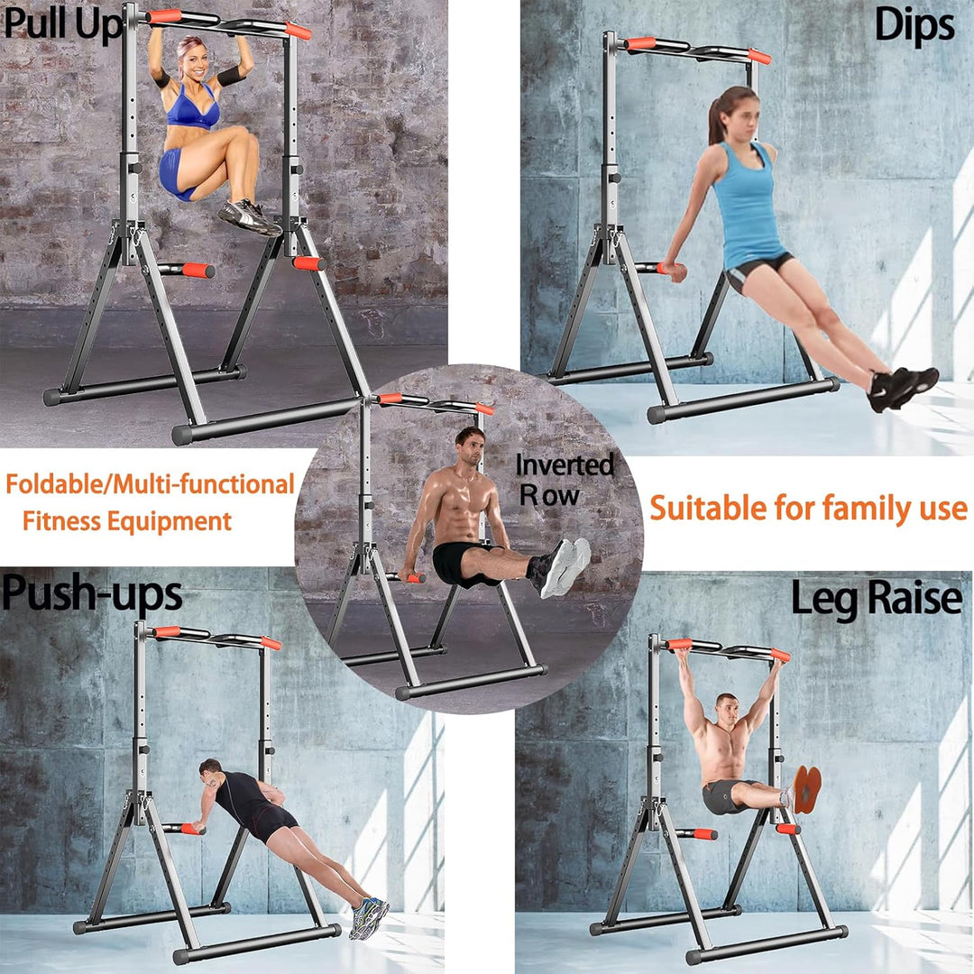 Foldable Power Tower Pull Up Staion Dip Bar Staion Freestanding Multifunctional Fitness Tower Station for Pull-Up/Dips/Push-Up/Chain Up Strenghth Training Home