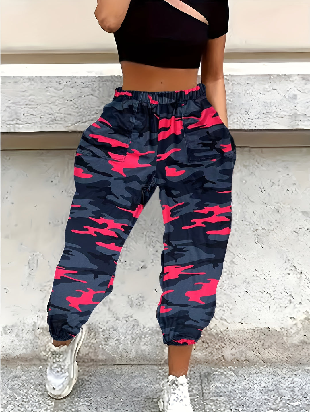 Camouflage Print Comfortable Fashion Elastic Waist Sports Casual Joggers, Women's Clothing