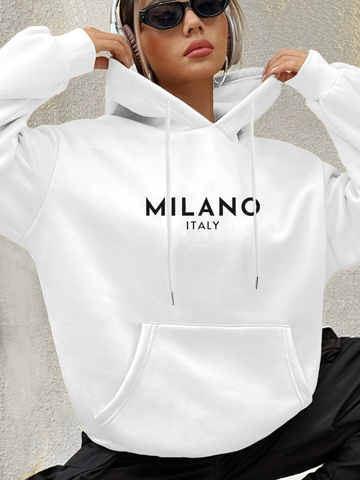 Milano Chic Kangaroo Pocket Hoodie - Soft Casual Long Sleeve Drawstring Sweatshirt with Relaxed Fit - Women's Comfortable Everyday Wear for Outdoor Activities