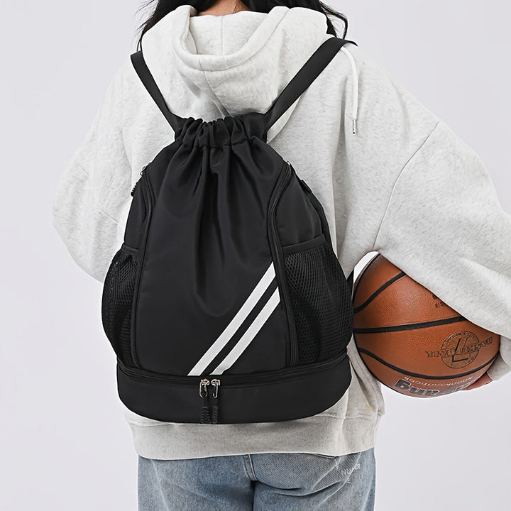 Drawstring Sports Gym Bag - Polyester Softshell, Practical Pockets, Ideal For Basketball, Outdoor, Travel, Swimming, Hiking, Climbing