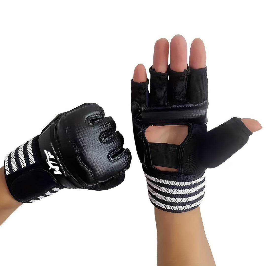 Premium Half-Finger Boxing Gloves for Men & Women - Thickened PU Material, Enhanced Wrist Support for Taekwondo & Sanda Training