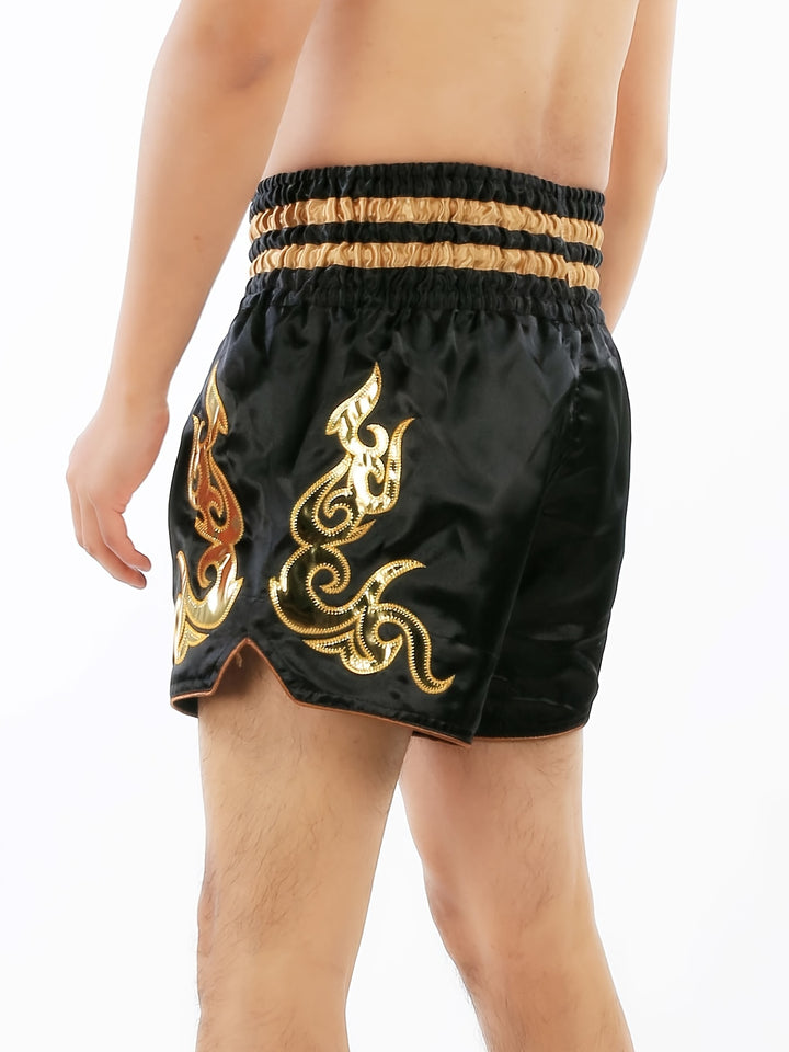 Combat Ready, Embroidered Black Boxing Shorts for MMA & Muay Thai - Durable Polyester, Non-Stretch, Machine Washable - Perfect for Training & Sports