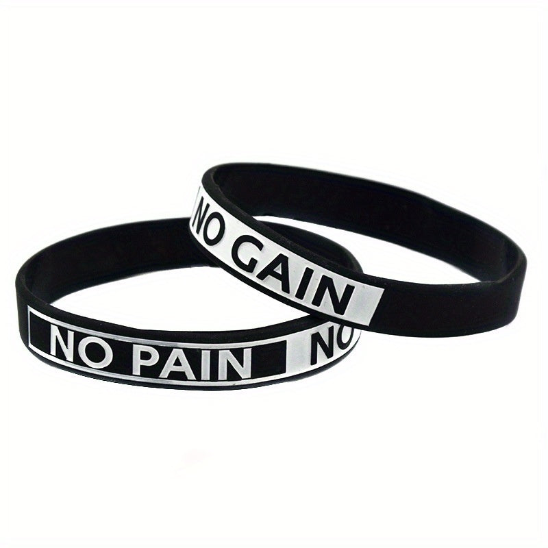 1pc "No Pain No Gain" Motivational Silicone Bracelet - Durable Black Rubber Wristband with Inspirational Quote, Ideal for Sports & Fitness Enthusiasts