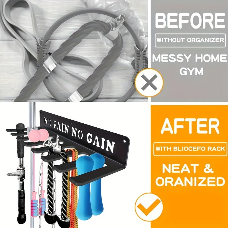 1pc 8 Hook Wall Mounted Fitness Storage Rack For Resistance Bands, Jump Ropes & Weight Belts - Multifunctional Gym Equipment Organizer