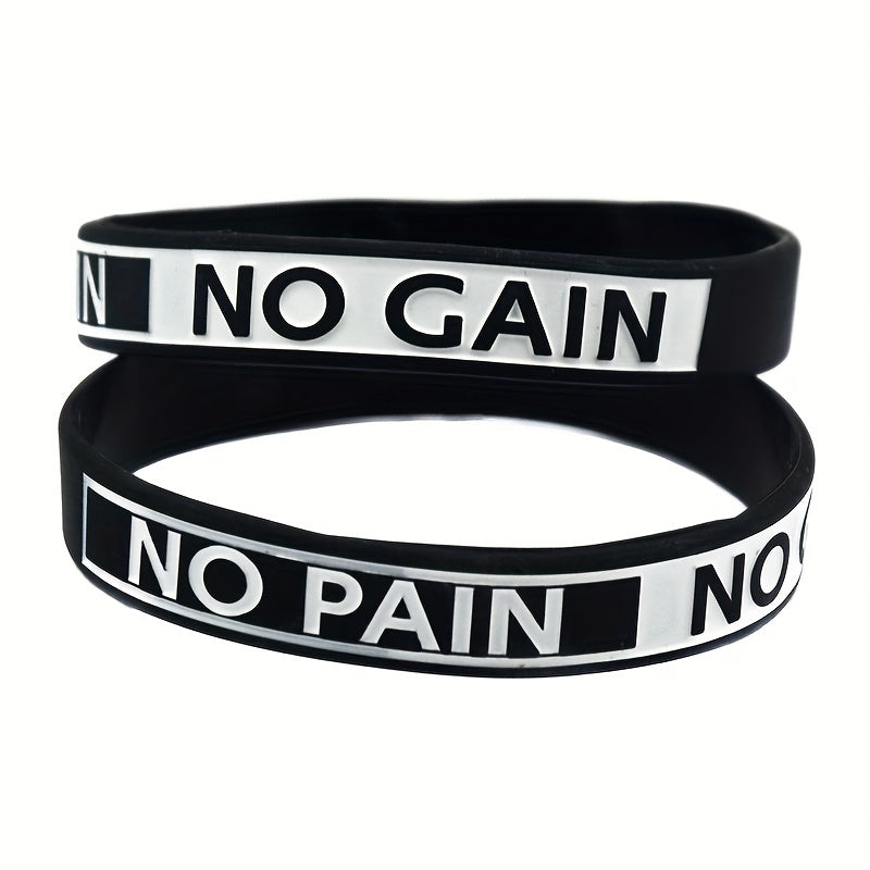 1pc "No Pain No Gain" Motivational Silicone Bracelet - Durable Black Rubber Wristband with Inspirational Quote, Ideal for Sports & Fitness Enthusiasts