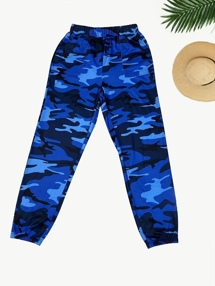 Camouflage Print Comfortable Fashion Elastic Waist Sports Casual Joggers, Women's Clothing