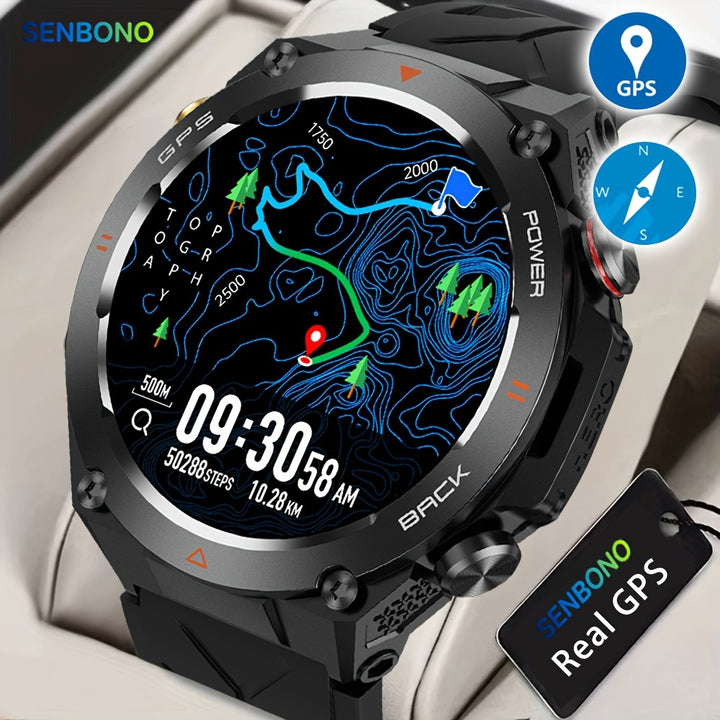 1pc SENBONO Smart Watch with GPS, Compass, 3.89cm Display, 650mAh Battery, Waterproof IPX8, Sports Tracker, 100+ Exercise Modes, Call Function, USB Charging, Compatible with Android & iPhone