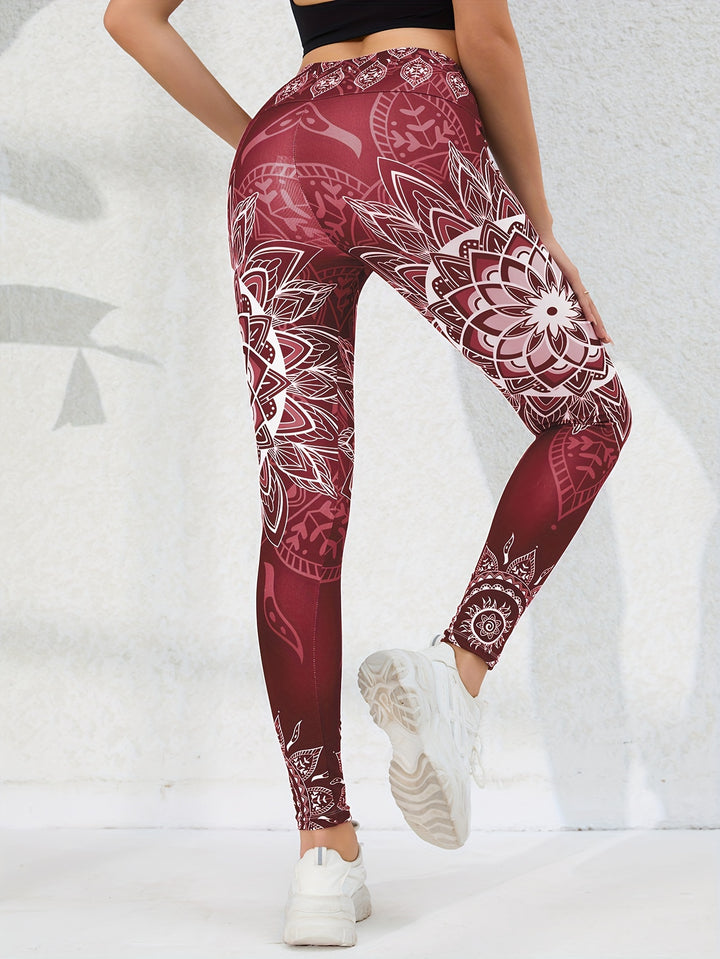 Women's High-Waisted Kaleidoscope Print Leggings, Sports Fitness Yoga Pants With Tummy Control And Butt Lift, Fashion Tight Long Trousers For Running Cycling