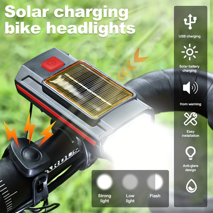 Rechargeable Bike Headlight with 120dB Horn - USB-C, LED Front Light for MTB & Road Bikes, 3 Modes