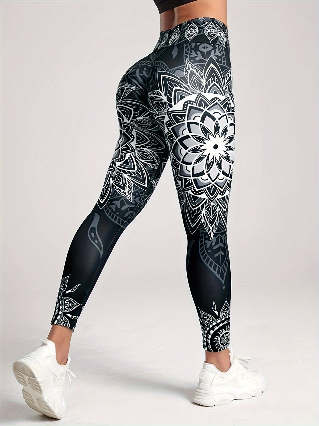 Women's High-Waisted Kaleidoscope Print Leggings, Sports Fitness Yoga Pants With Tummy Control And Butt Lift, Fashion Tight Long Trousers For Running Cycling