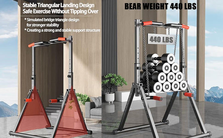 Foldable Power Tower Pull Up Staion Dip Bar Staion Freestanding Multifunctional Fitness Tower Station for Pull-Up/Dips/Push-Up/Chain Up Strenghth Training Home