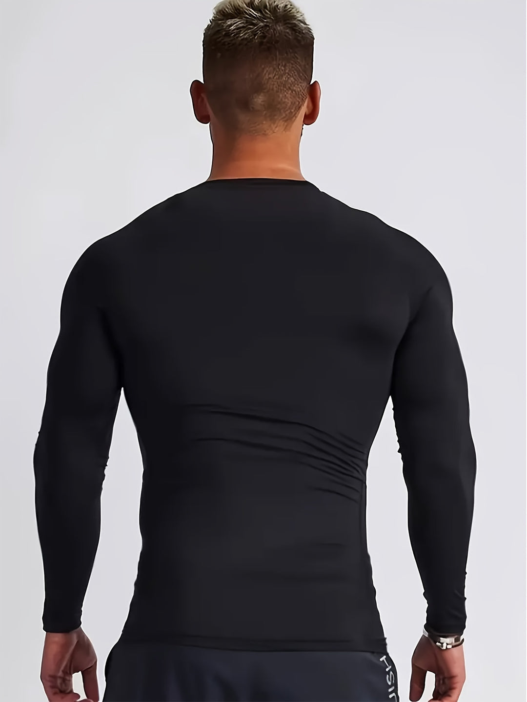 Men's Gesture Pattern Long Sleeve Fitness T-shirt, Compression Tight Sports Top