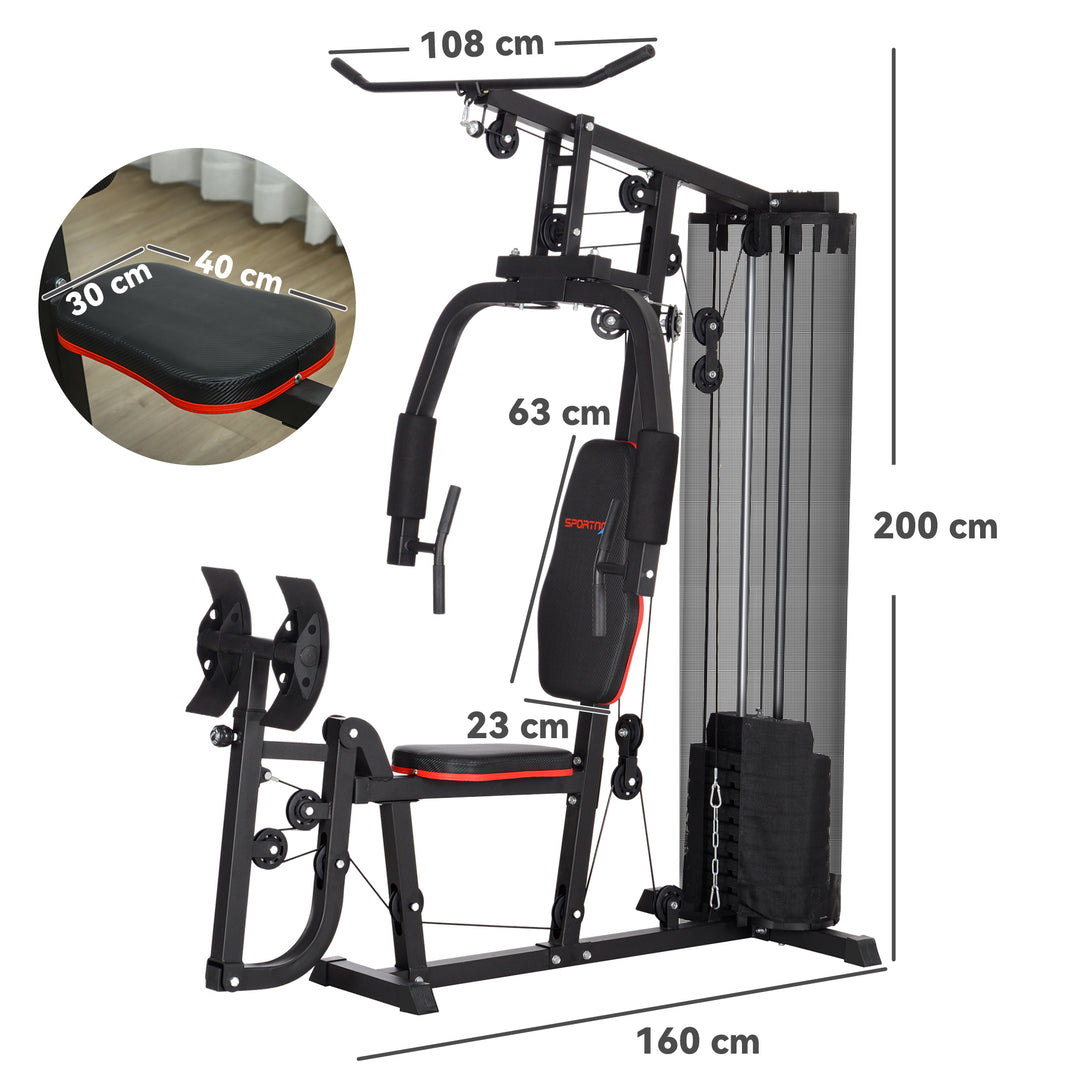 Compact Home Gym System with 45kg Weight Stack, Weights Machine, Mult-Gym Leg Press Machine Dual-Action Chest Station for Full Body Fitness Training