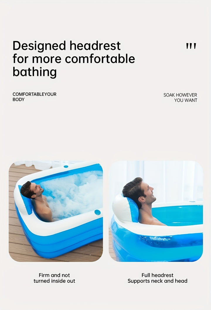 1pc Portable PVC Inflatable Hot Tub with Backrest, Durable Foldable Spa Bathtub with Drain Plug, Ideal for Bathroom Soaking, Perfect Christmas & New Year Gift for One or Two