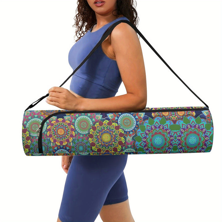 [Popular Choice] Boho Mandala Flower Yoga Mat Storage Bag for Women, Single Shoulder Fitness Mat Carrier, Non-Waterproof Polyester with Zip Closure, Gym Bag