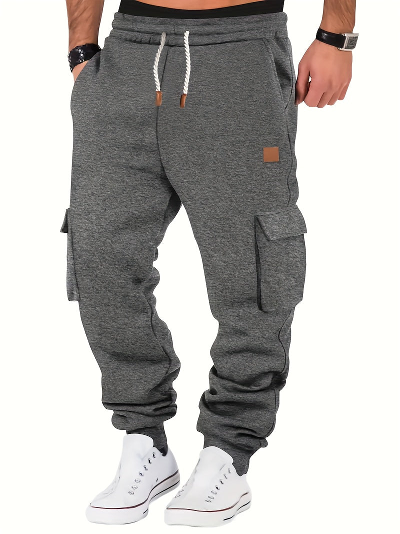 Men's Classic Tapered Joggers with Drawstring Waist - Casual Loose Fit, Stretch Fabric for Fall/Winter Workouts & Cycling, Jogging Outfit