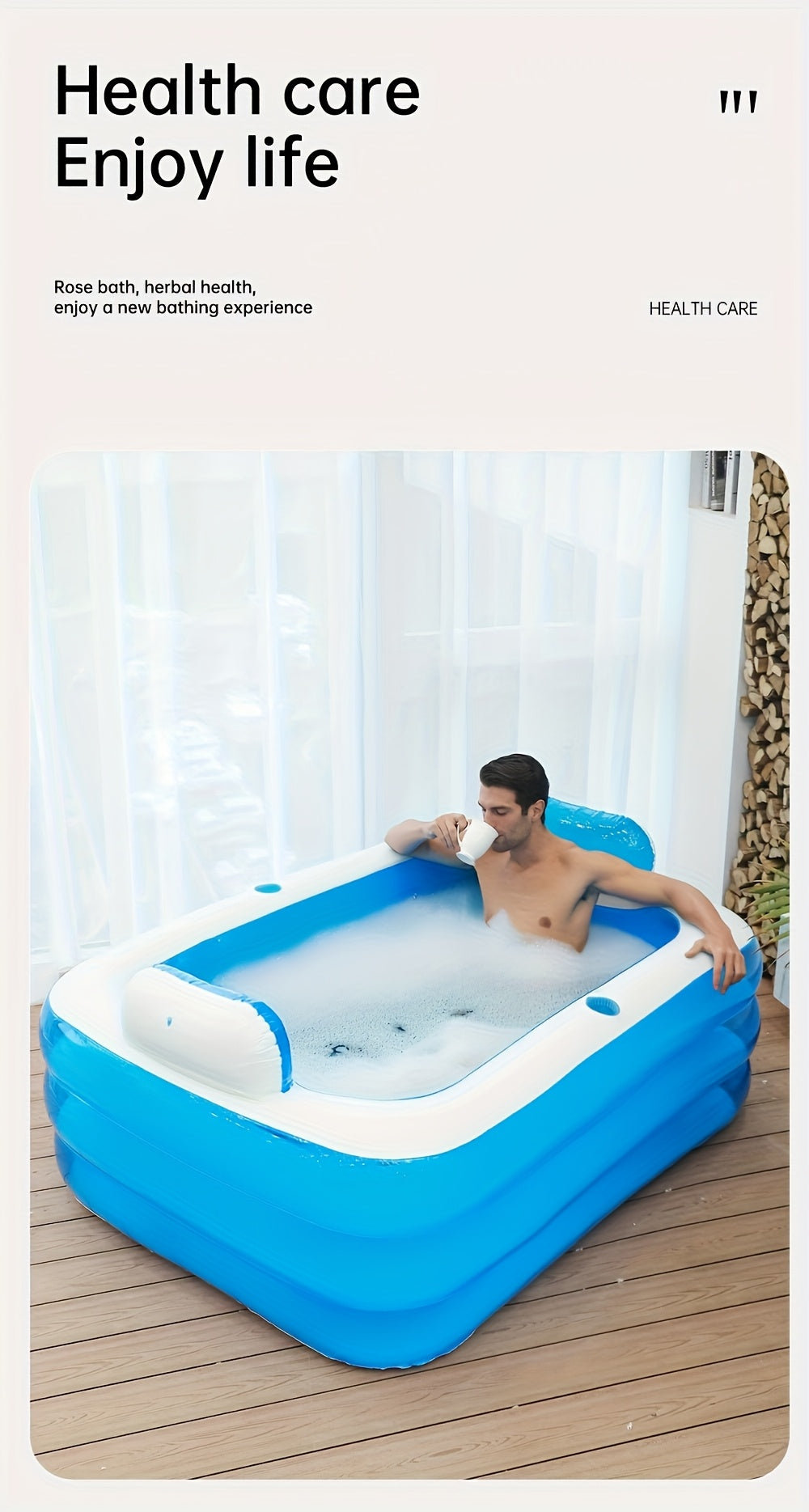 1pc Portable PVC Inflatable Hot Tub with Backrest, Durable Foldable Spa Bathtub with Drain Plug, Ideal for Bathroom Soaking, Perfect Christmas & New Year Gift for One or Two