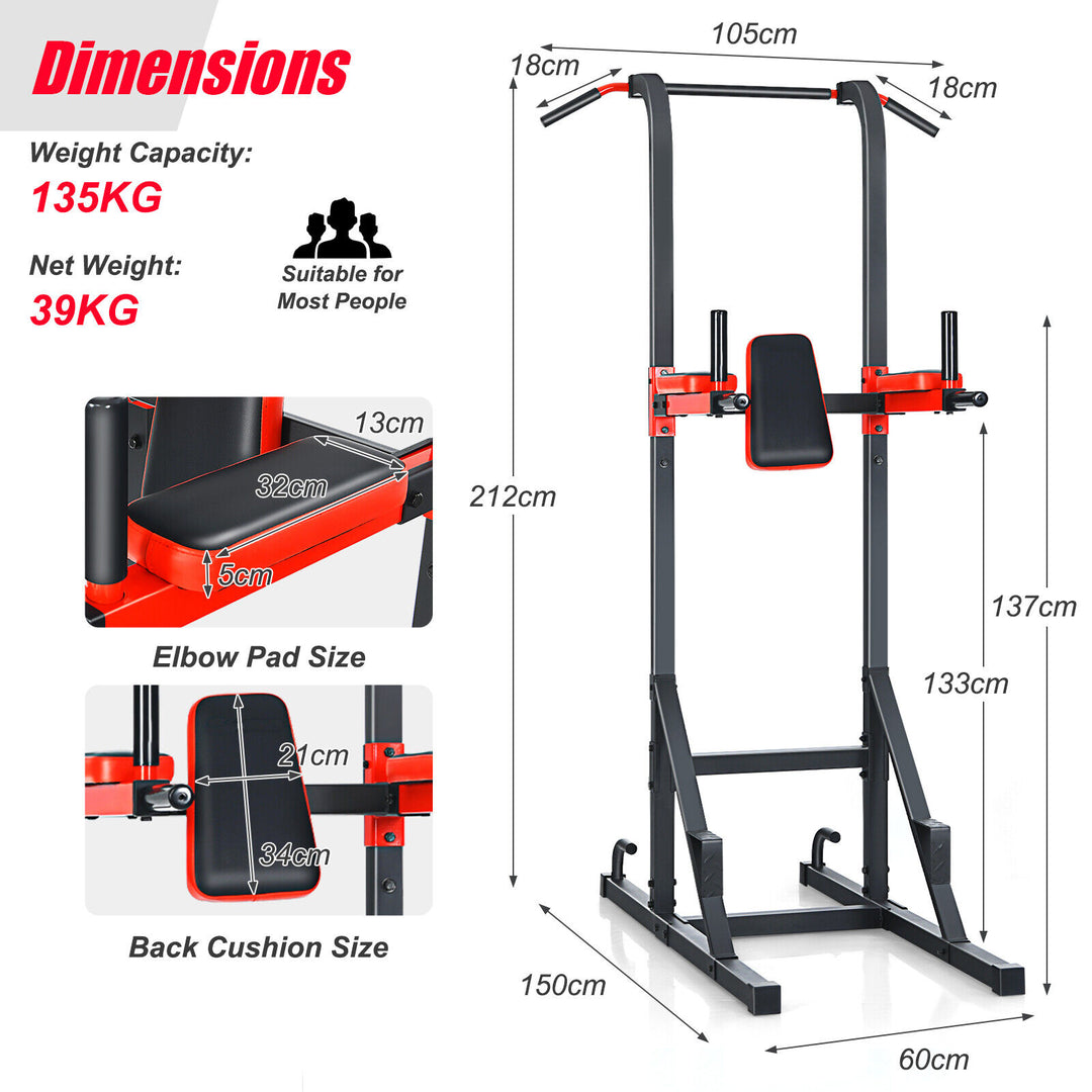 COSTWAY Multi-function Power Tower, Pull Up Bar Dip Stand, Home Gym Power Station, Exercise Equipment for Full-body Workout Strength Training, Suitable for Pull-ups, Push-ups, Vertical Leg Raise