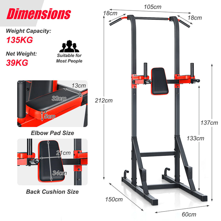 COSTWAY Multi-function Power Tower, Pull Up Bar Dip Stand, Home Gym Power Station, Exercise Equipment for Full-body Workout Strength Training, Suitable for Pull-ups, Push-ups, Vertical Leg Raise