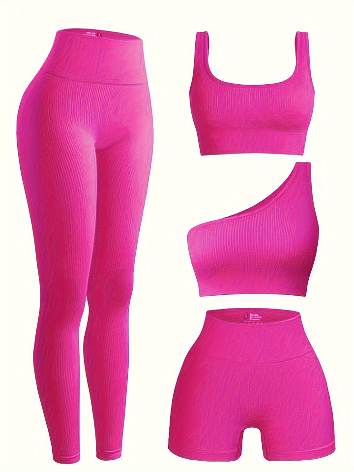 Women's 4-Piece Yoga Set, Sport Athletic Leggings, Sports Bra, Shorts, Fitness Gear For Gym And Outdoor Exercise (without Accesories)