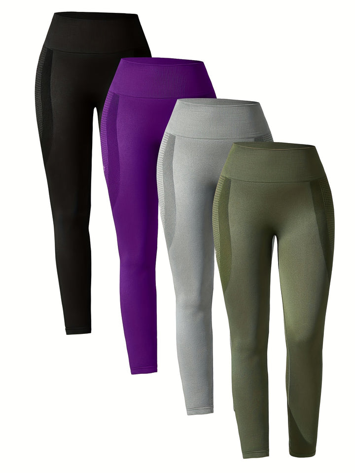 4pcs High-Waist Yoga Leggings - Moisture-Wicking, Stretchy, Perfect for Outdoor Activities, Fitness, and Comfortable Wear