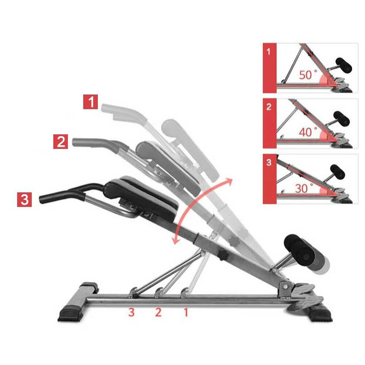 6in1 AB Workout Equipment Adjustable Roman Chair Back Hyperextension Bench Health Fit Dumbbell Trainer incl Dip Bar for Strengthening Foldable Multi-Workout Sit Up Home Trainer