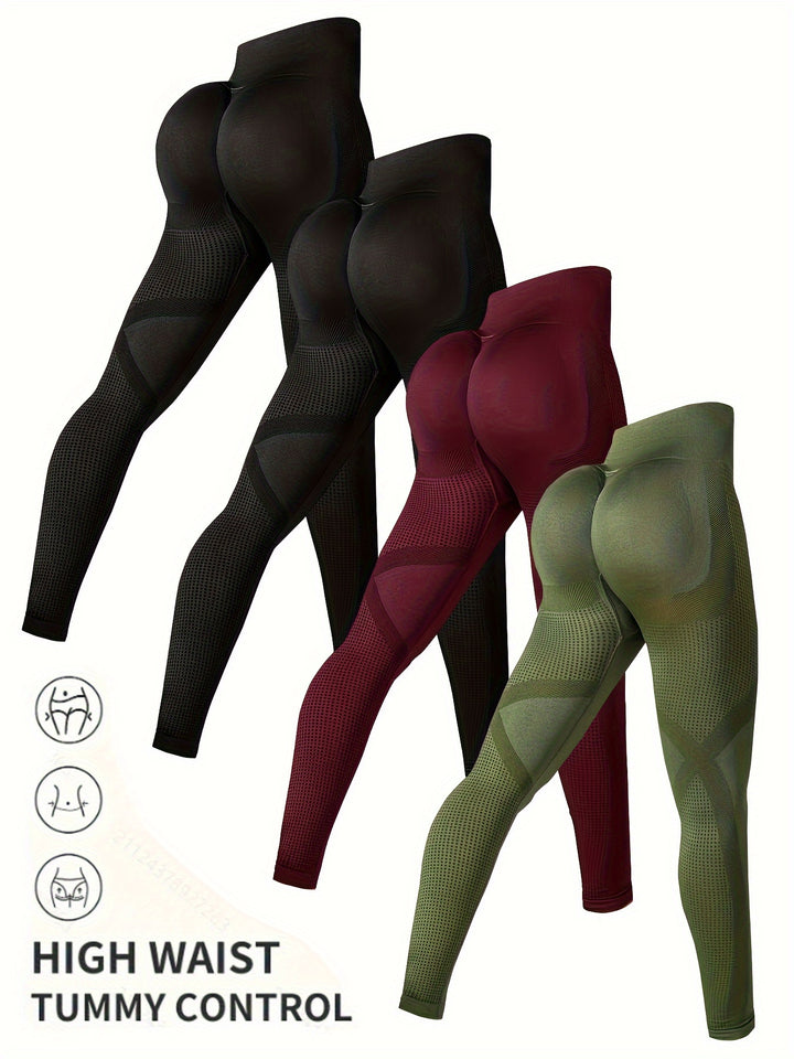 4pcs High-Waist Yoga Leggings - Moisture-Wicking, Stretchy, Perfect for Outdoor Activities, Fitness, and Comfortable Wear