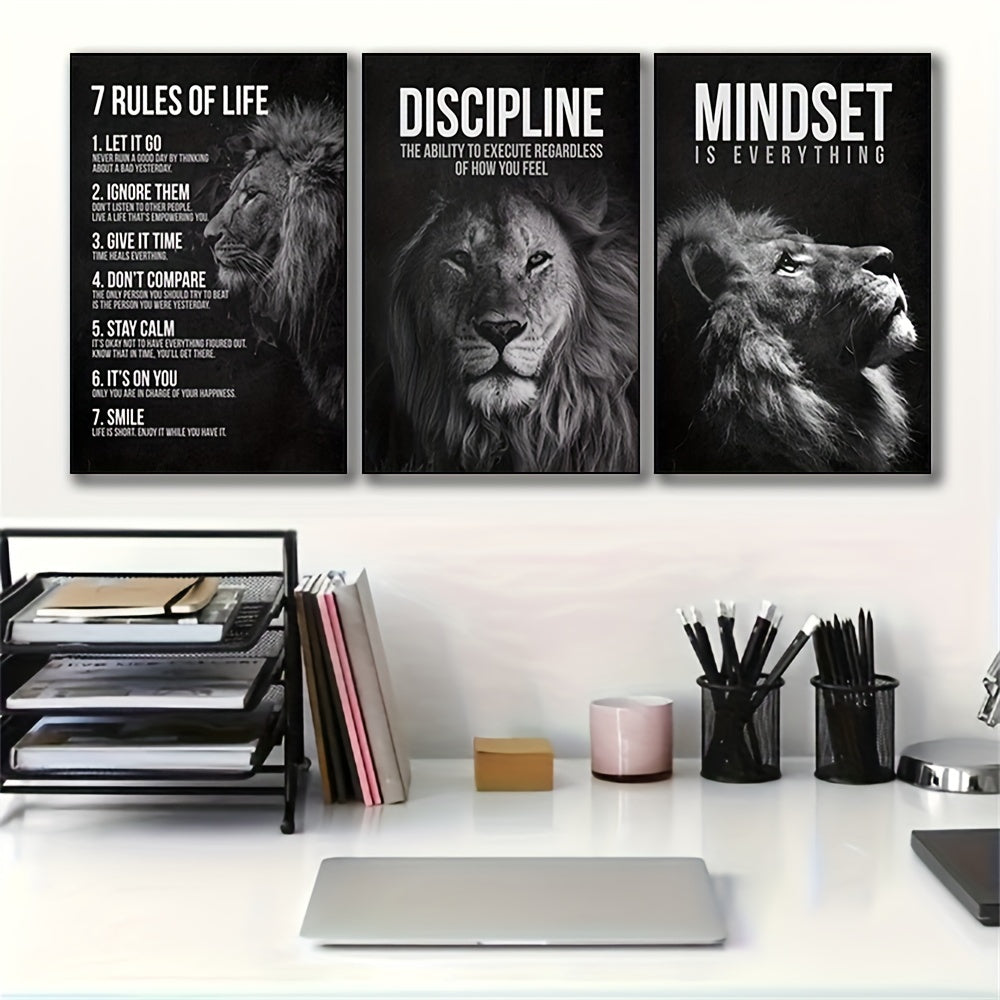 Inspirational Lion King Canvas Poster Prints, Set of 3, Frameless Motivational Wall Art for Home Office, Living Room, Bedroom - Art Deco, Classic, Contemporary Styles, Animal Print Theme, Indoor Portrait Orientation