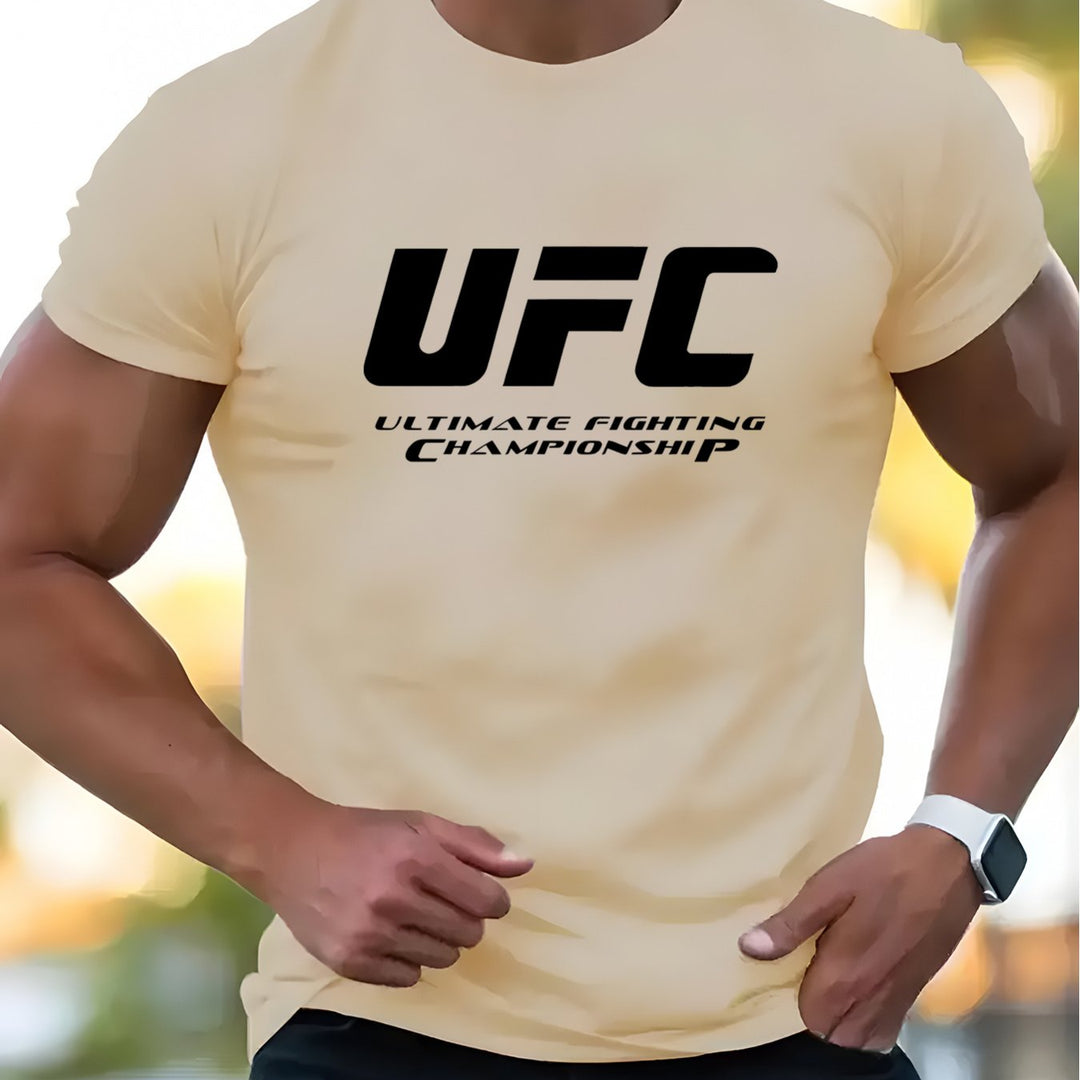 Men'S UFC Ultimate Fighting Championship Graphic T-Shirt, Polyester Casual Crew Neck Tee, Regular Fit, with Slight Stretch, Alphabet Pattern Knit Fabric, for Summer Adult Fashion Top