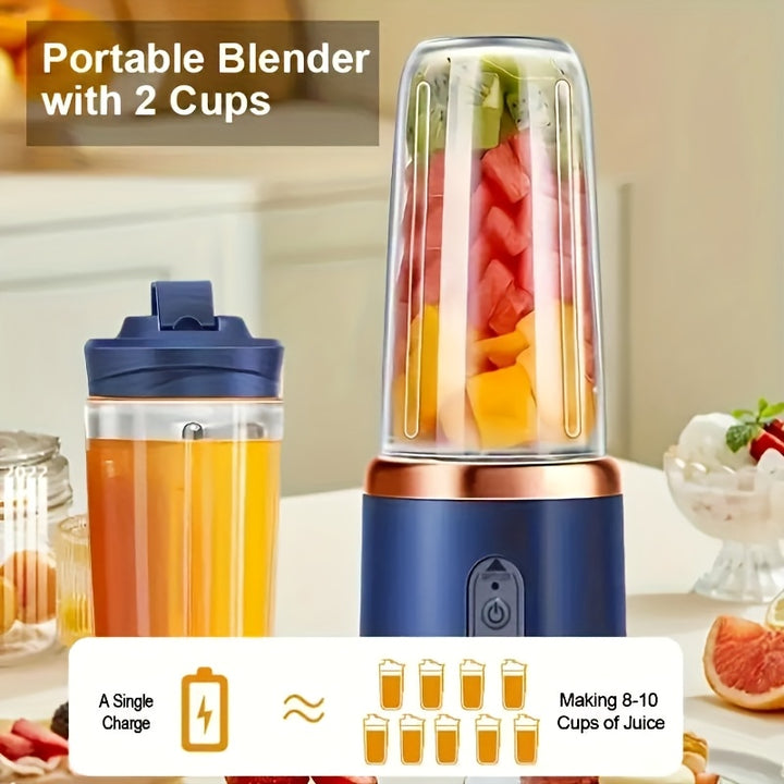 Portable Blender Set with Dual Cups, USB Rechargeable, Lemon Juicer, Multifunctional Fruit Mixer, Ice Crusher, Food-Grade ABS, 0.3-0.5L Capacity, with 1500mAh Lithium Battery, for Outdoor, Home, Camping, and Travel