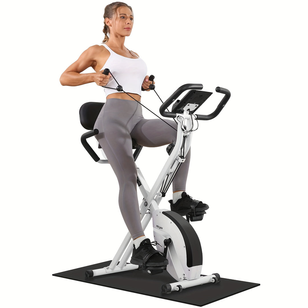 Micyox Magnetic Foldable Indoor Exercise Bike With LCD Display And Heart Rate Sensor, Home Fitness Bike With Resistance Bands, Space-saving Fitness Equipment