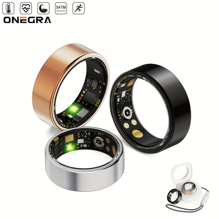 ONEGRA Smart Ring, Stainless Steel Wireless Fitness Tracker with IP68 Water Resistance, Remote Control, USB Rechargeable Lithium Polymer Battery, for Men and Women - Ideal for Parties & Special Occasions