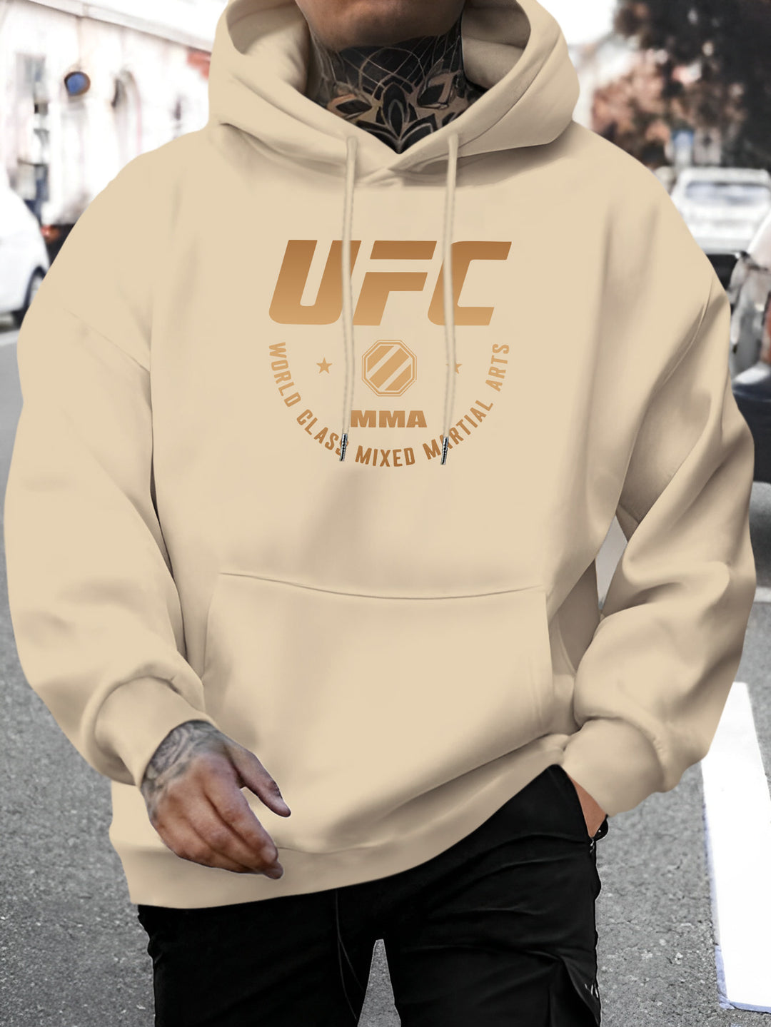 Men'S UFC Graphic Hoodie - Polyester Casual Pullover with Hood - Fall/Winter Knit Fabric Casual Style - Regular Fit Long Sleeve Hooded Sweatshirt with Slight Stretch - Alphabet Print Fashion Hooded Top