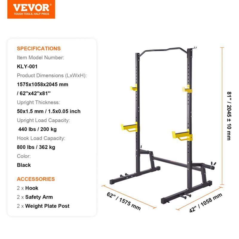 Adjustable Heavy-Duty Metal Power Rack - Squat Stand with Barbell Support, Ideal for Home Gym Weight Training, No Electricity Needed, Durable Construction, Gym Accessories