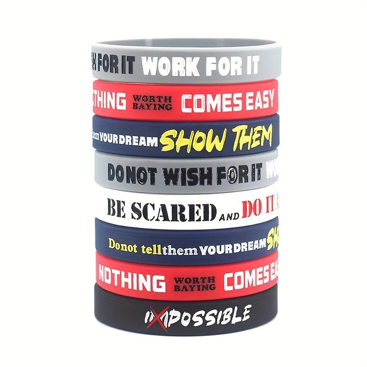 5pcs Inspirational Silicone Wristbands, Sporty & Classic Style, Motivational Quotes Rubber Bracelets for Daily & Sports Occasions, All-Season Accessory