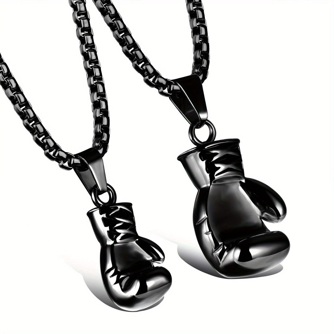 Men's Vintage Boxing Glove Pendant Necklace - Stainless Steel, Titanium Finish, Fashionable Punk Style