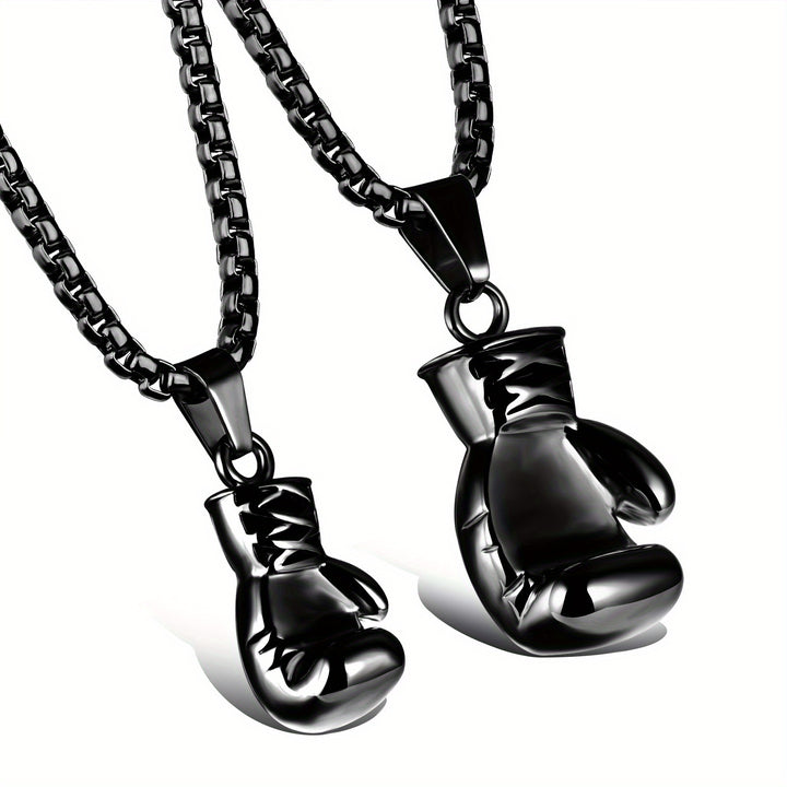 Men's Vintage Boxing Glove Pendant Necklace - Stainless Steel, Titanium Finish, Fashionable Punk Style