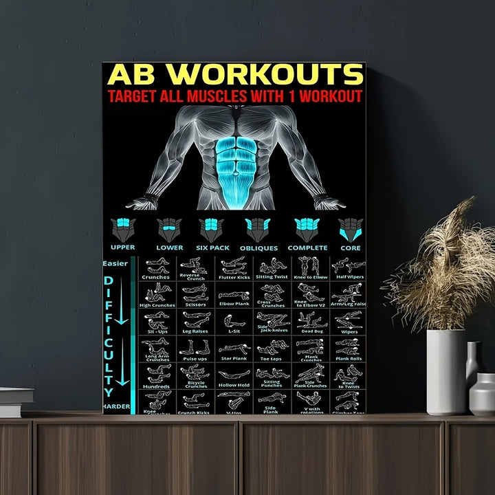 1pc Canvas Abdominal Workout Poster - Frameless Hanging Exercise Chart for Home Gym, Fitness Room, Living Room - Motivational Training Guide for Muscle Toning & Core Strength