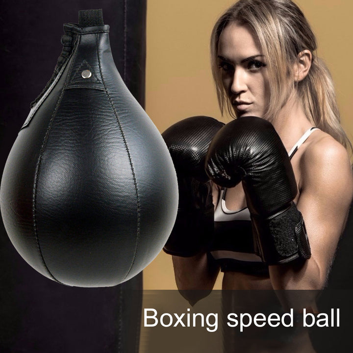 Black Faux Leather Inflatable Boxing Speed Ball - Pear-Shaped Training Punching Bag for Sports & Fitness, Boxing Speed Ball, Training