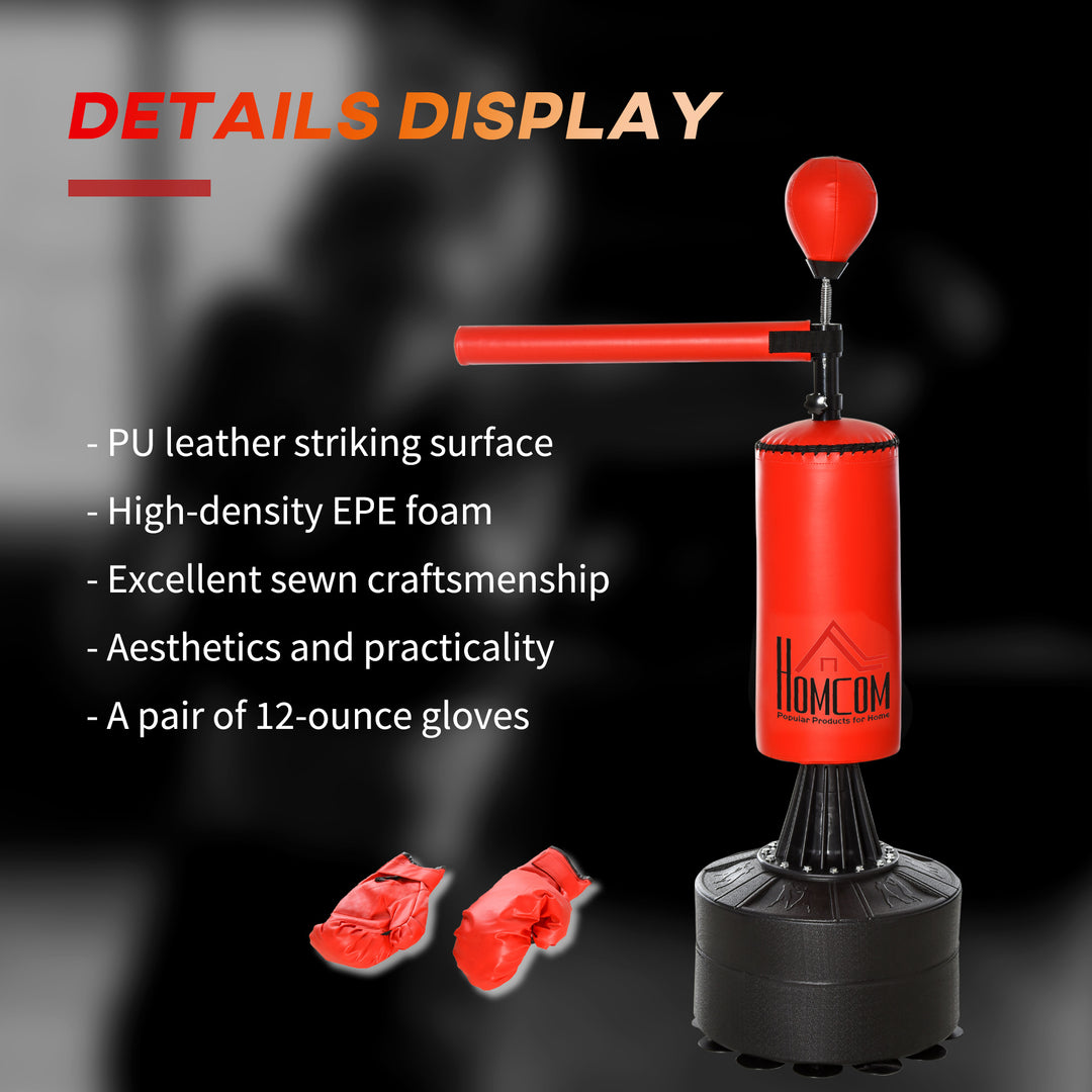 155-205cm 3-IN-1 Freestanding Boxing Punch Bag Stand with Rotating Flexible Arm, Speed Ball, Waterable Base