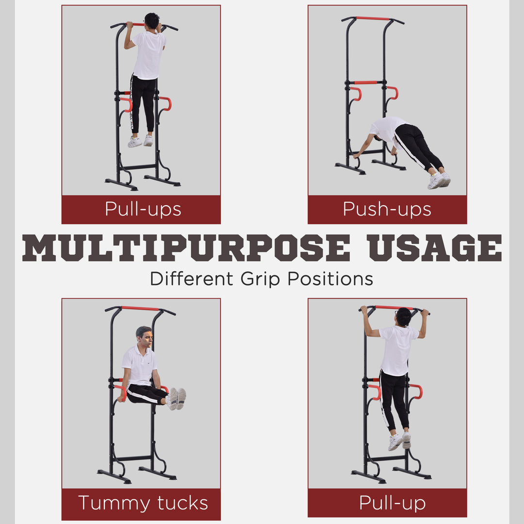 Pull Up Station with Dip Station and Push-up Stand, Height Adjustable Power Tower, Free Standing Pull Up Bar for Home Gym