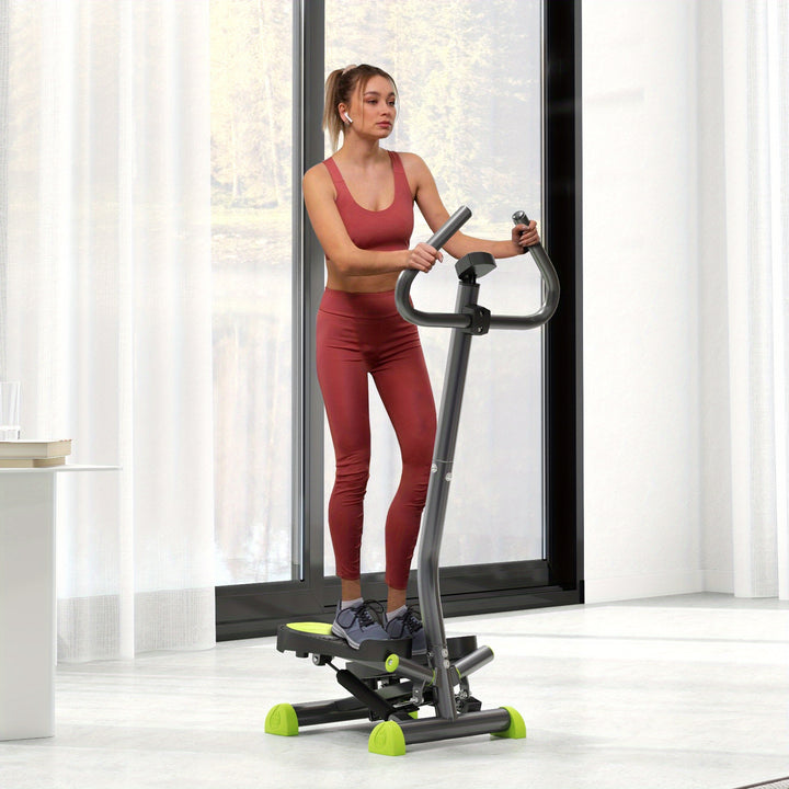 HOMCOM Adjustable Resistance Stepper, Compact Aerobic Twister Step Machine, Fitness Exercise Equipment with LCD Display & Handlebars, Sturdy & Quiet - Use Without Electricity