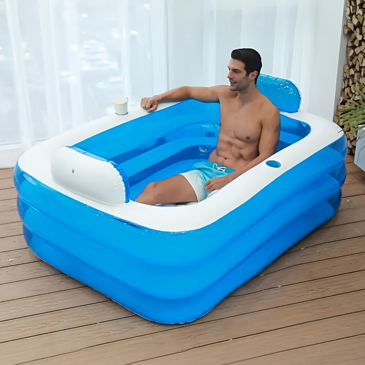 1pc Portable PVC Inflatable Hot Tub with Backrest, Durable Foldable Spa Bathtub with Drain Plug, Ideal for Bathroom Soaking, Perfect Christmas & New Year Gift for One or Two