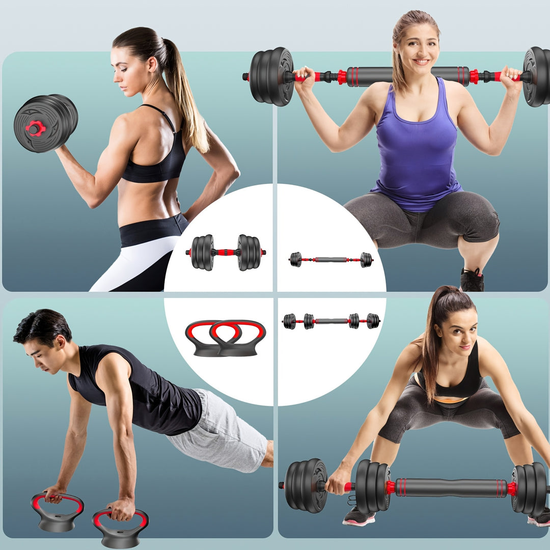 AJUMKER 19.96KG Adjustable Dumbbell & Barbell Set with Kettlebell Connector - Flexible Weight Adjustment, Durable Iron Home Gym Equipment for Men & Women, Includes Gloves & Jump Ropes, Ideal for Full Body Workouts, Gym Access