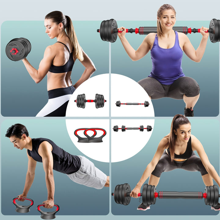 AJUMKER 19.96KG Adjustable Dumbbell & Barbell Set with Kettlebell Connector - Flexible Weight Adjustment, Durable Iron Home Gym Equipment for Men & Women, Includes Gloves & Jump Ropes, Ideal for Full Body Workouts, Gym Access