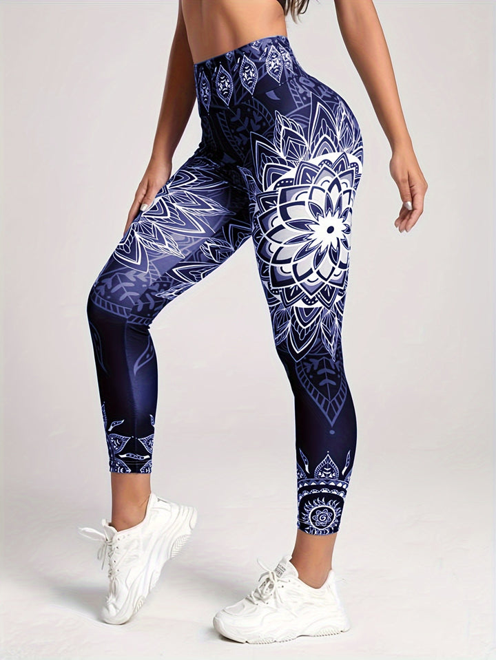 Women's High-Waisted Kaleidoscope Print Leggings, Sports Fitness Yoga Pants With Tummy Control And Butt Lift, Fashion Tight Long Trousers For Running Cycling