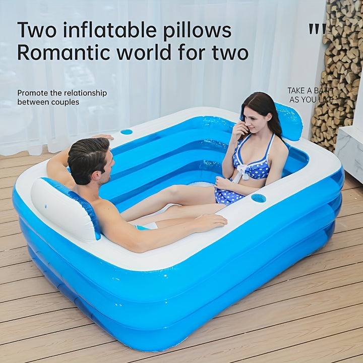 1pc Portable PVC Inflatable Hot Tub with Backrest, Durable Foldable Spa Bathtub with Drain Plug, Ideal for Bathroom Soaking, Perfect Christmas & New Year Gift for One or Two