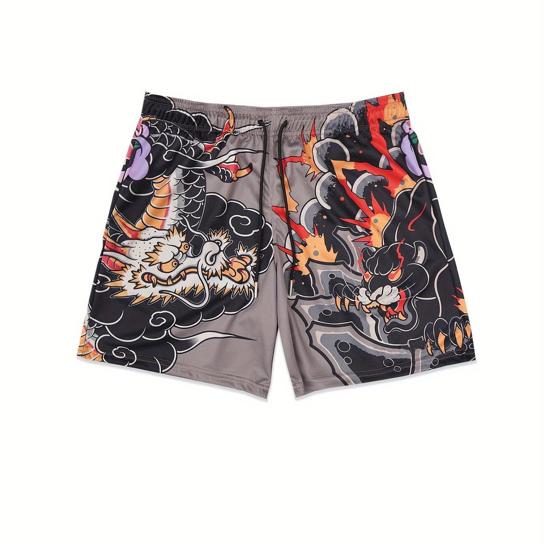 [Popular Choice] Men's Breathable Mesh Sports Shorts for Fitness and Basketball Training, Cartoon Pattern, Polyester, Pockets