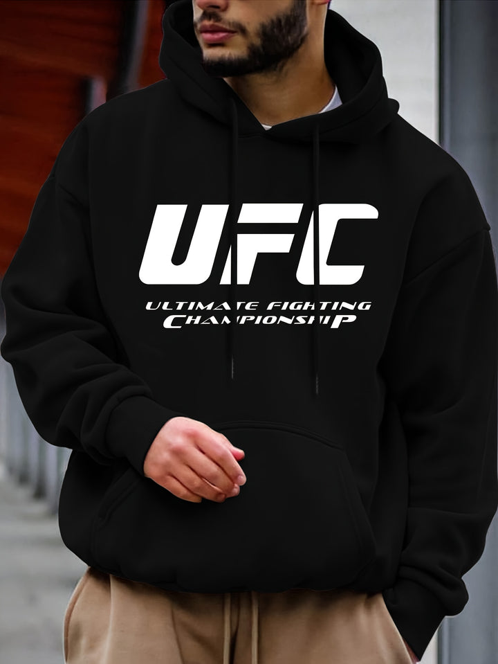 UFC Ultimate Fighting Championship Men'S Casual Polyester Hoodie - Knit Fabric with Slight Stretch, Hooded Collar, Regular Fit, Print Long Sleeve Pullover for Fall/Winter